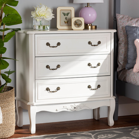 Baxton Studio Gabrielle White-Finished 3-Drawer Wood Dresser 162-10261